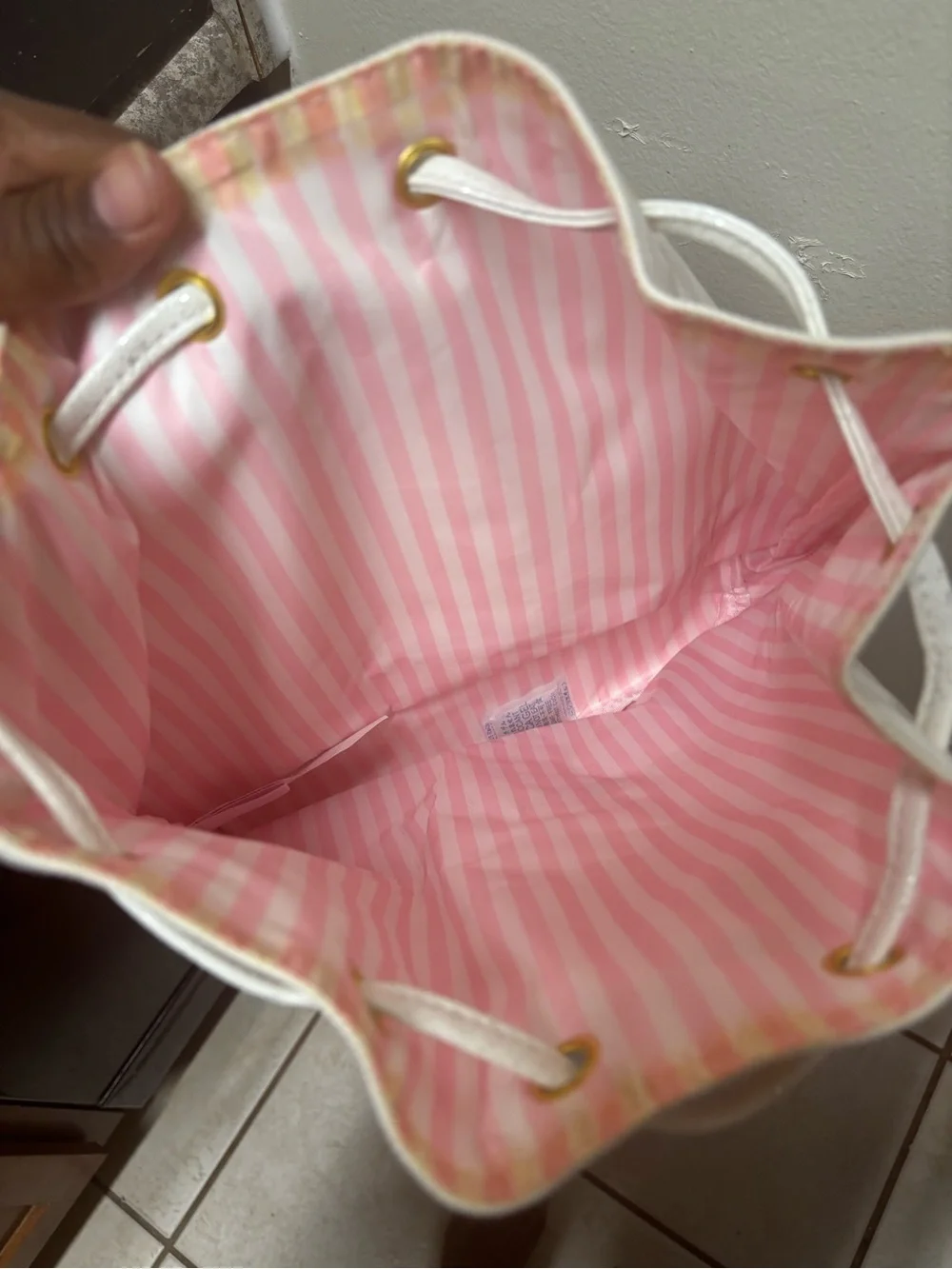 Juicy Couture Pink and White Drawstring Bucket Bag Backpack